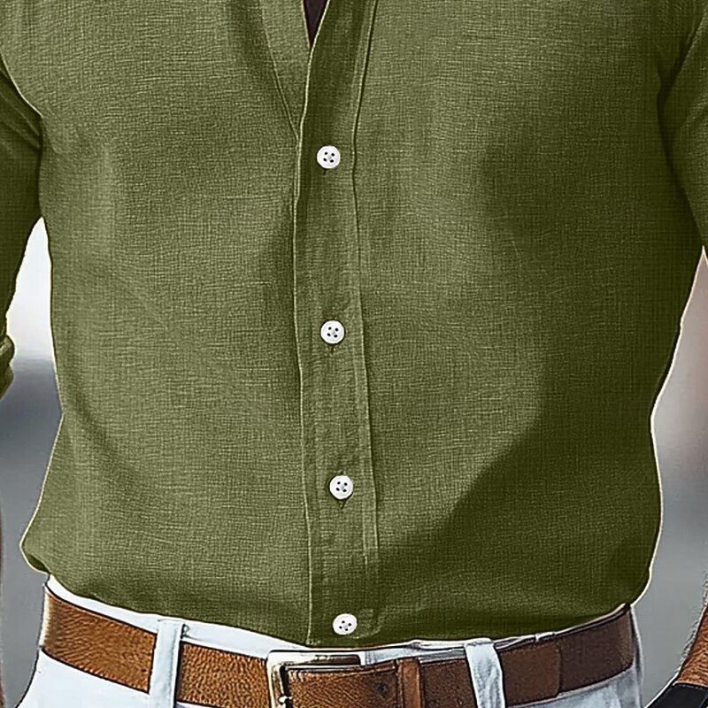 Men's Shirt Linen Shirt Summer Shirt Beach Shirt Button Up Shirt Plain Vacation Curise Black Pink Green Light Blue Long Sleeve Collar Spring & Summer All Seasons Clothing Apparel3