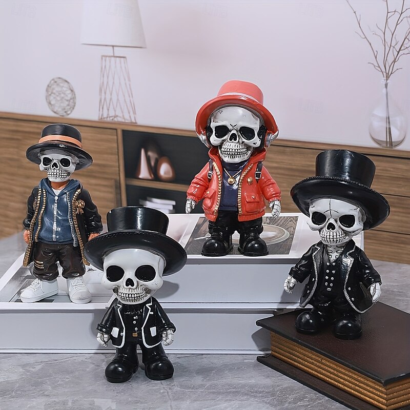 1pc Skull Doll Resin Decoration Cool Skeleton Figurines Home Interior Home Decoration Fun Holiday Decoration Gifts Day Of The Dead Decoration2