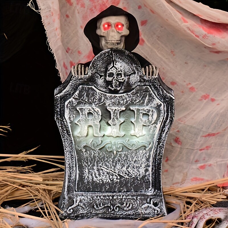 Spooky Halloween Cemetery Decor - Electric Grave Marker with Glowing Red Eyes & "RIP" Design, Battery-Powered Outdoor/Indoor Decoration for Haunted Houses, Bar & Garden, Cemetery Decorations, Bar2