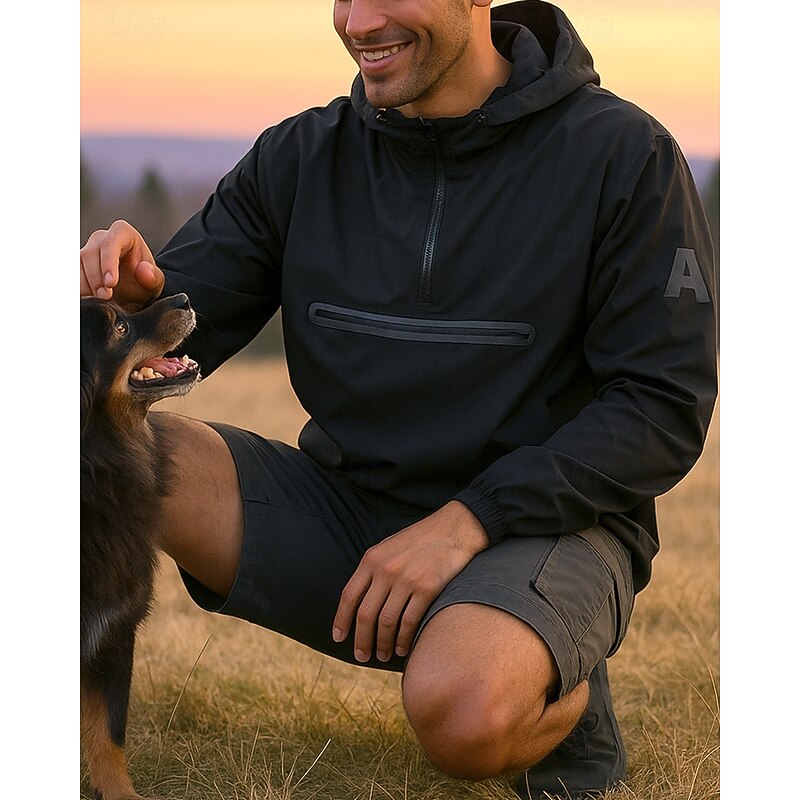 Men's Hiking top Long Sleeve Hooded Top Outdoor Waterproof Windproof Quarter-Zip Polyester Black White Red Fishing Camping / Hiking / Caving Running