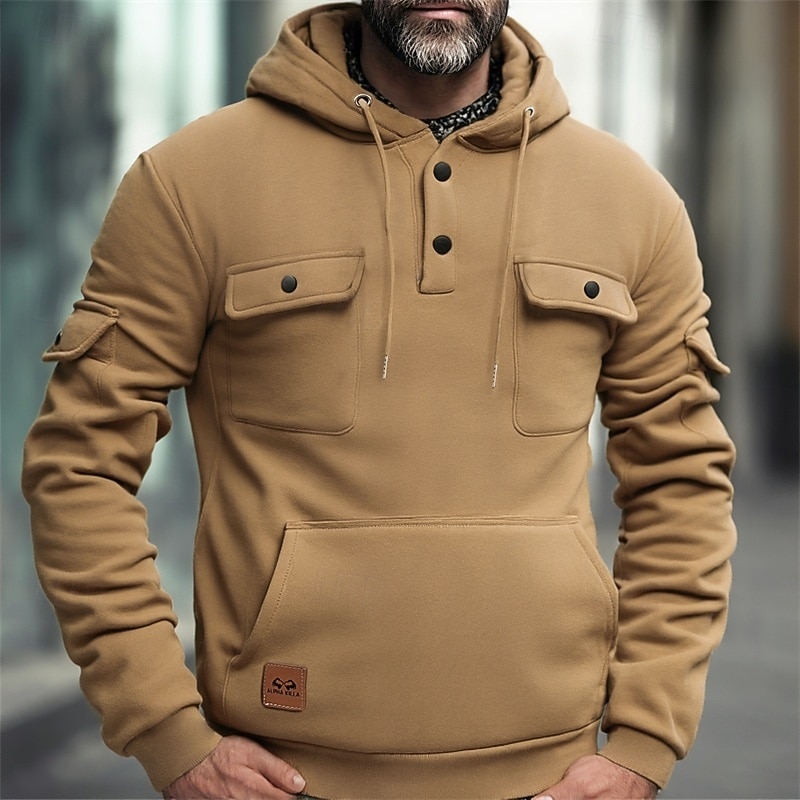 Men's Hoodie Fleece Hoodie Tactical Hoodie Black Burgundy Navy Blue Blue Khaki Hooded Plain Pocket Sports & Outdoor Casual Daily Streetwear Cool Sportswear Spring &  Fall Clothing Apparel Hoodies4