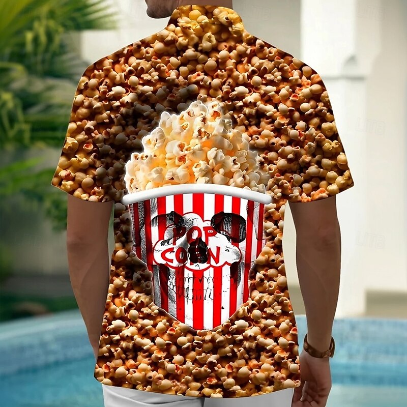 Halloween Men's Skull Optical Illusion Popcorn Shirt Summer Shirt Button Up Shirt Short Sleeve Dark Gothic Style Outdoor Vacation Dailywear Summer Spring Turndown 3D Print Collared Shirts Front One2