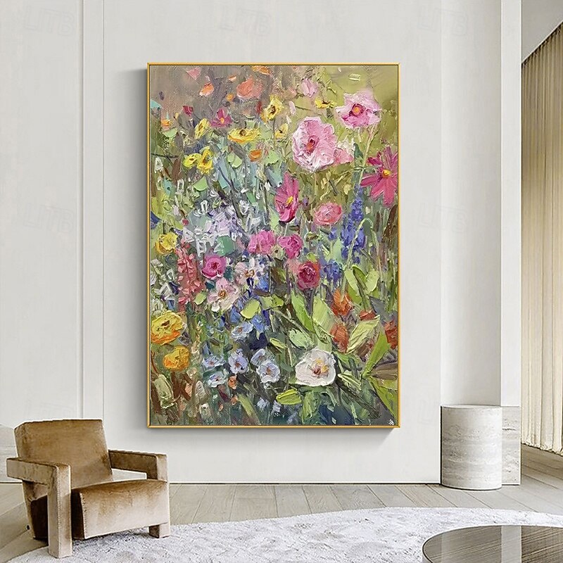 Handmade Oil Painting Canvas Wall Art Decoration Modern Flower Plants Thick Oil Knife Paintings for Home Decor Rolled Frameless Unstretched Painting