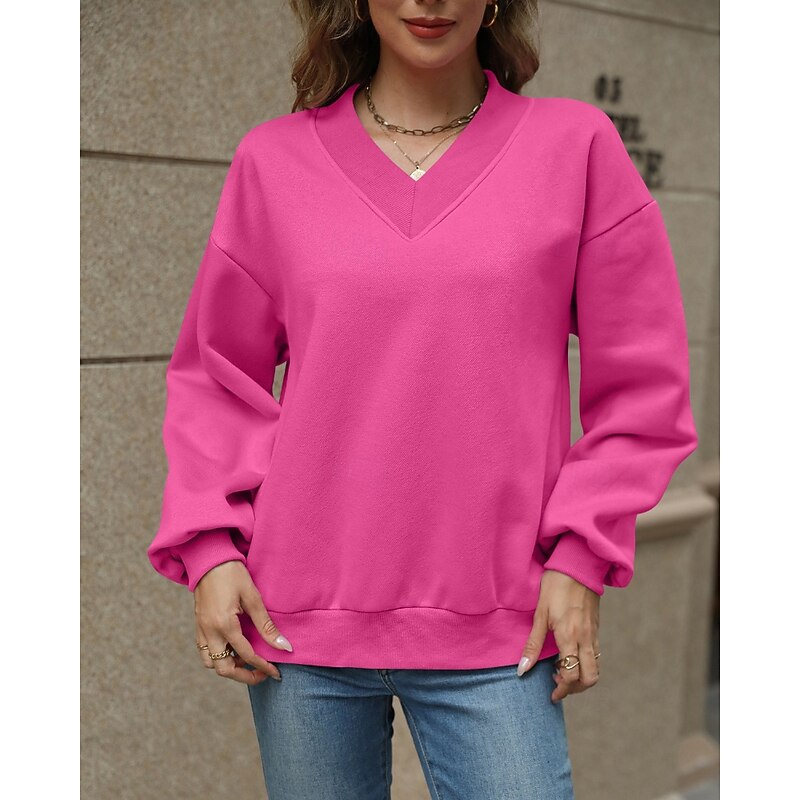 Women's Pullover Sweatshirt Sweatshirts Plain Streetwear Casual Long Sleeve V Neck Regular Tops Home Street Holiday Wine Navy Blue Fuchsia Green Gray Fall Winter3