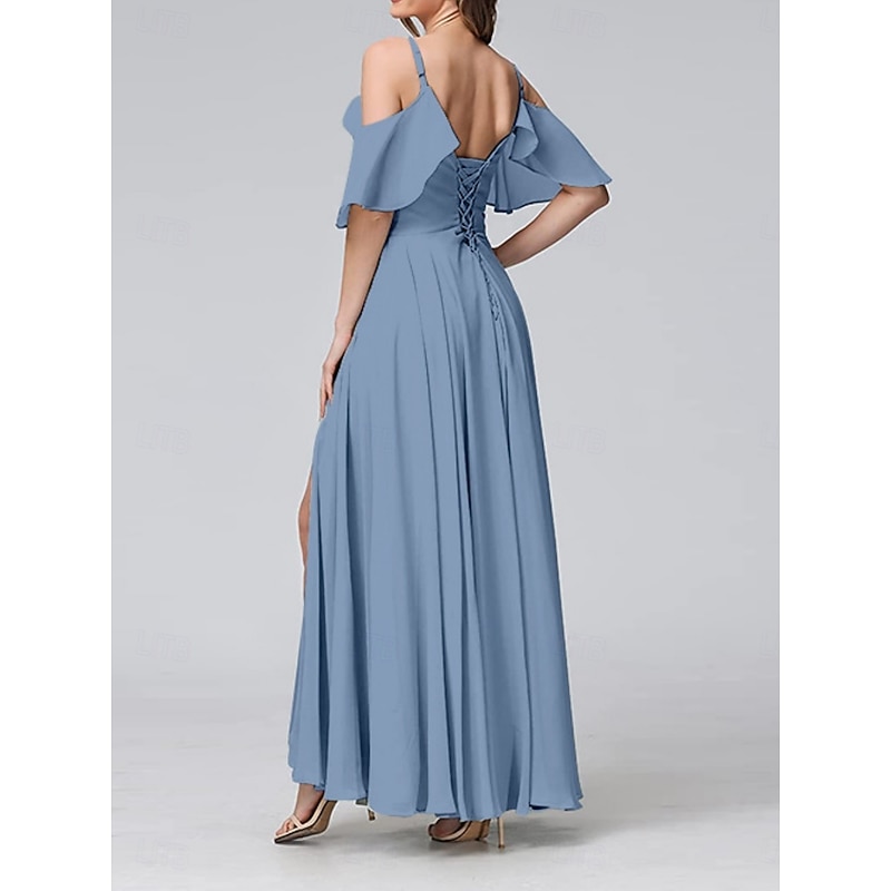 Women's Long Dress Maxi Dress Cocktail Dress Wedding Guest Dress Chiffon Slip Dress Elegant Fashion Modern Outdoor Cocktail Party Regular Fit Plain Short Sleeve Straps Yellow Blue Green Summer Spring2