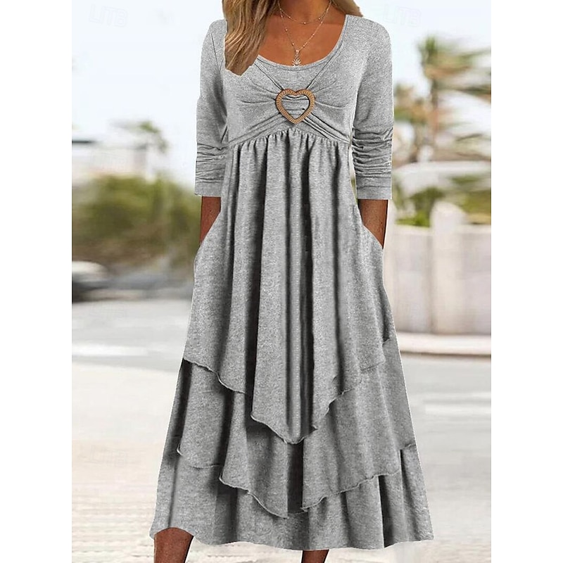 Women's Midi Dress Casual Dress Fashion Modern Vacation Daily Weekend Regular Fit Plain Long Sleeve Crew Neck Brown Green Light Grey Spring Fall