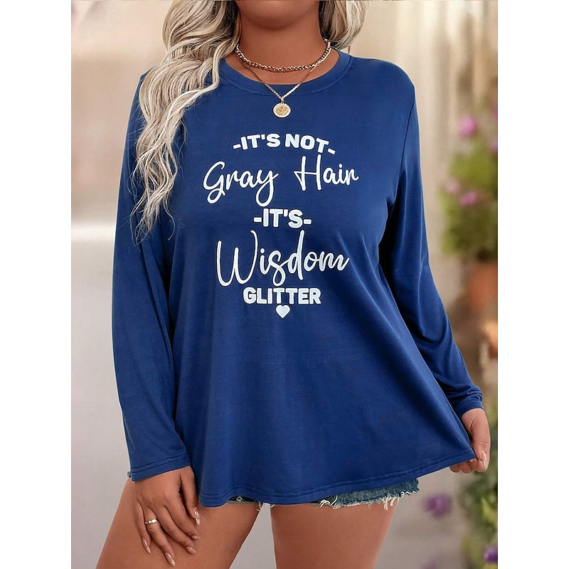 Women's Plus Size Tops T Shirt Geometry Print Long Sleeve Crew Neck Casual Daily Polyester Fall Winter Black Blue3