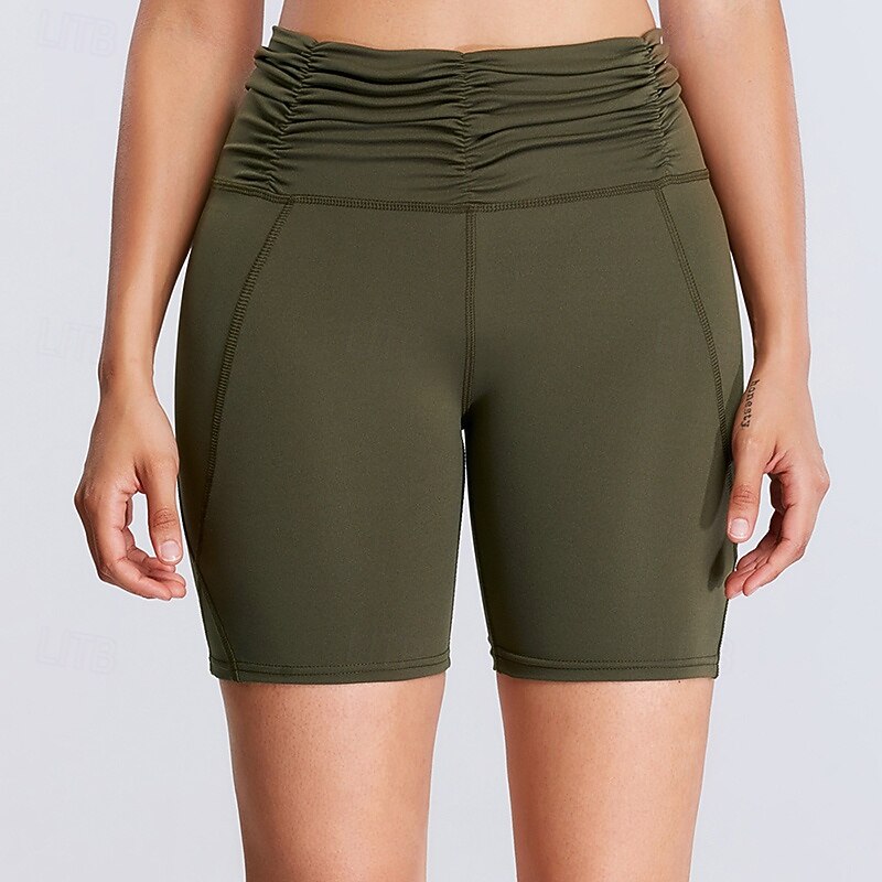 Women's Workout Shorts Sports Shorts Bike Shorts Tummy Control High Waist Gym Volleyball Workout Bottoms Solid Color Army Green Sports Activewear3