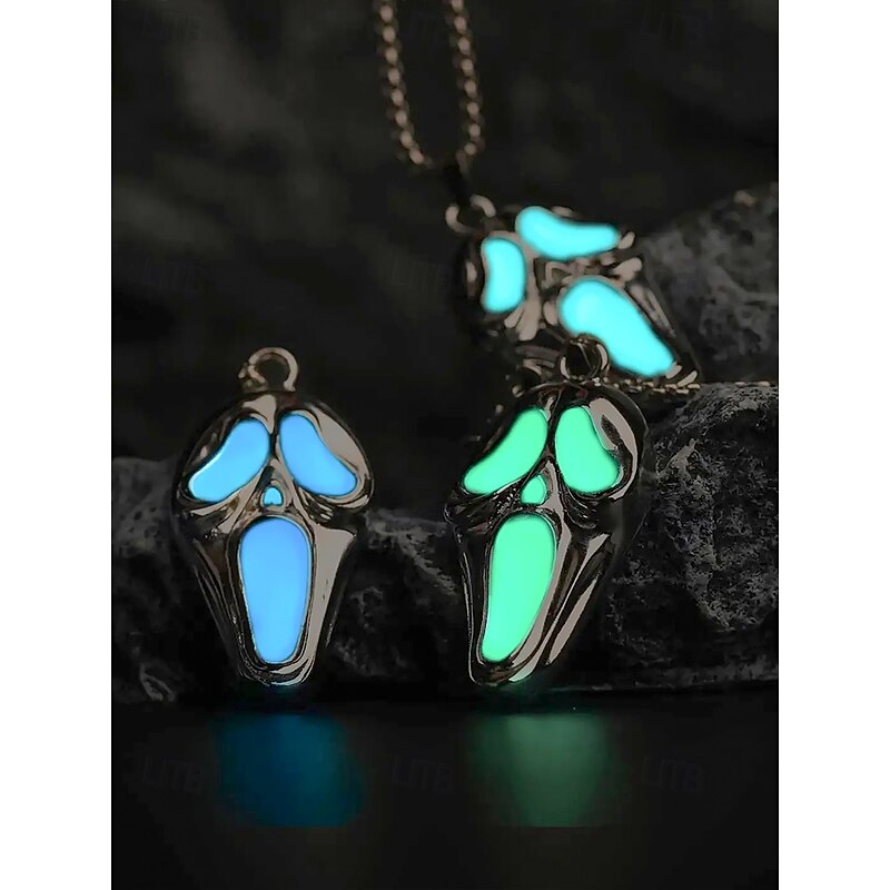 Men's Glow-in-the-Dark Ghost Face Pendant Necklace – Halloween Horror Jewelry for Costume Party and Night Events4