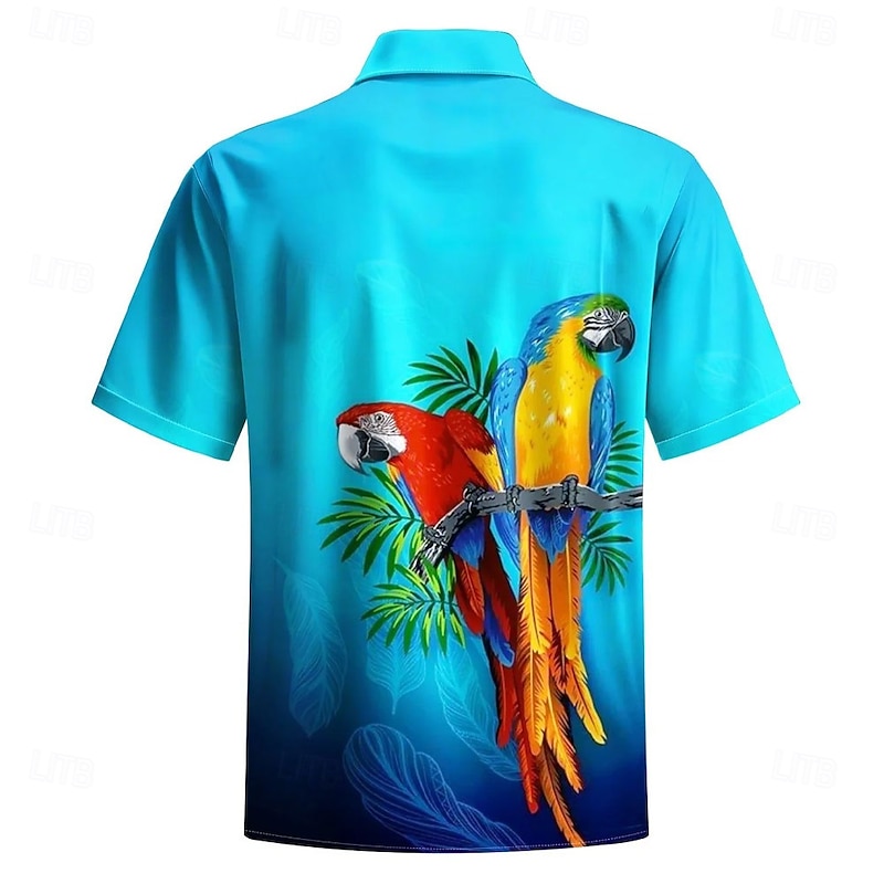 Men's Animal Parrot Gradient Color Summer Hawaiian Shirt Button Up Shirt Aloha Shirt Short Sleeve Hawaiian Holiday Beach Wear Summer Spring Turndown 3D Print Collared Shirts Front One Pocket Red Blue2