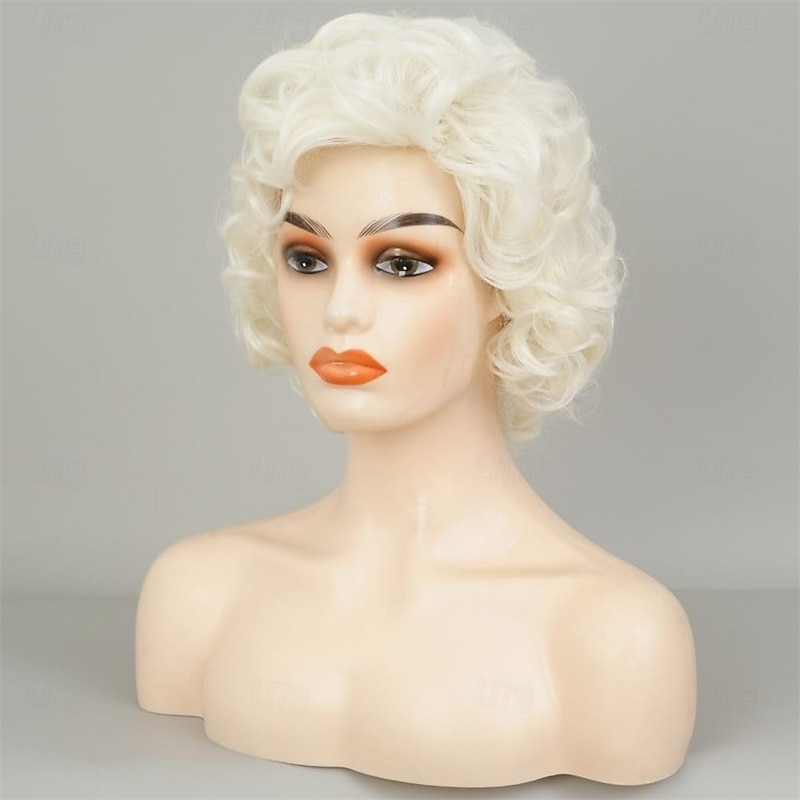 Blonde Curly Short Wigs for White Women Vintage Synthetic Fibre Hair Wig for Daily Cosplay Costume Halloween Use3