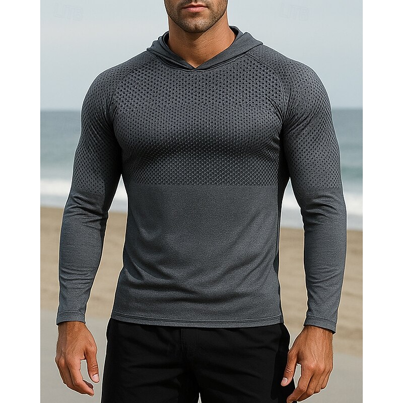 Men's Running Top Sports Sweatshirt Hooded Long Sleeve Top Athleisure Solid Colored Breathable Outdoor Running Yoga Sportswear Activewear Blue Dark Gray Light Grey