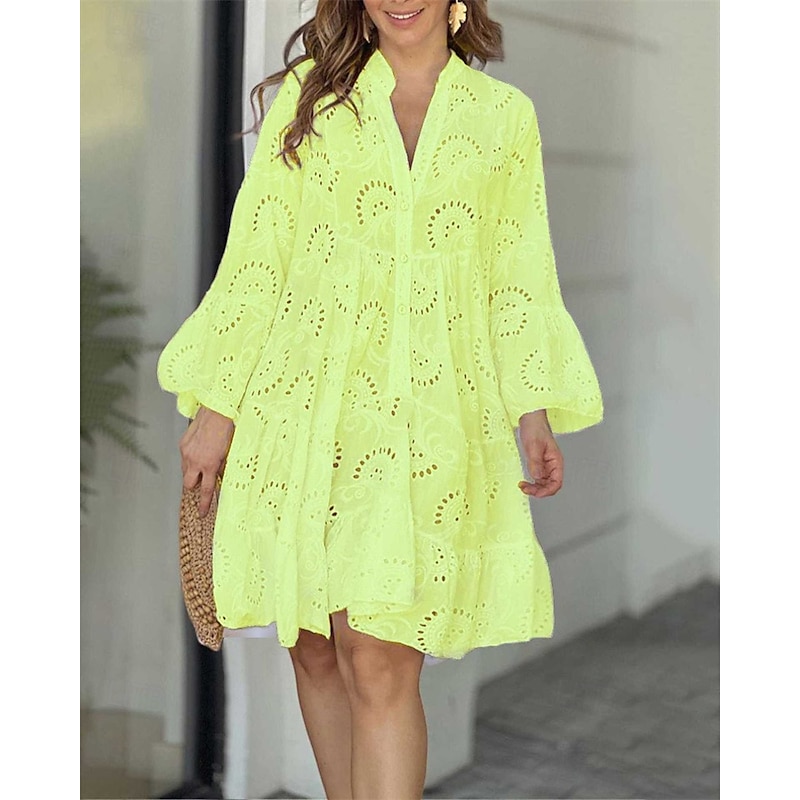 Women's Mini Dress Lace Dress Casual Dress Fashion Modern Daily Beach Weekend Regular Fit Plain Long Sleeve V Neck Yellow Orange Spring Fall2