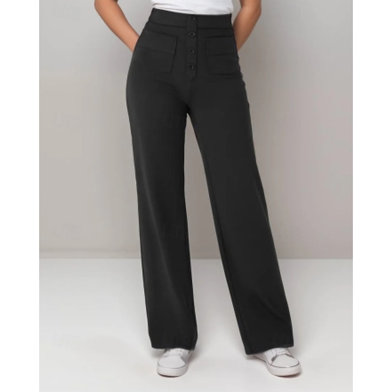Women's Wide Leg Dress Pants Fashion Streetwear Full Length Natural Plain Pocket Elastic Waist Comfortable Street Holiday Weekend Black White Light Green Fuchsia Fall Regular Fit