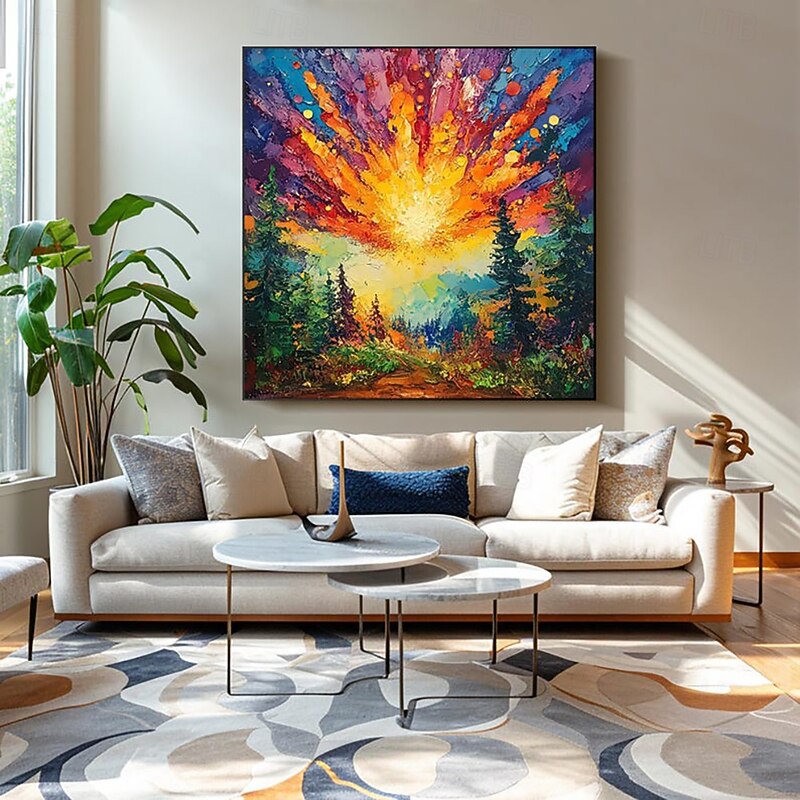 Handmade Oil Painting Wall Art Decoration Hand Painted Modern Abstract Sunrise Landscape for Home Decor Stretched Frame Hanging Painting/Rolled Canvas (No Frame)