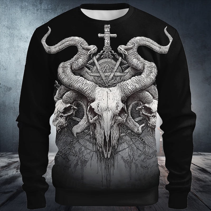 Halloween Men's Grim Reaper Devil Reaper Sweatshirt Punk Party Long Sleeve Crew Neck Vacation Holiday Black 1 Black Crewneck 3D All Seasons Designer3