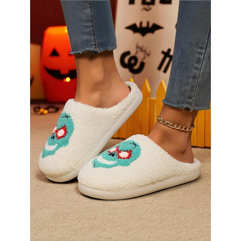 Women's Fuzzy Skull Slippers - Warm Plush Indoor House Shoes, Halloween-Themed Cozy Slip-On Slides for Home, Parties, and Holiday Loungewear4