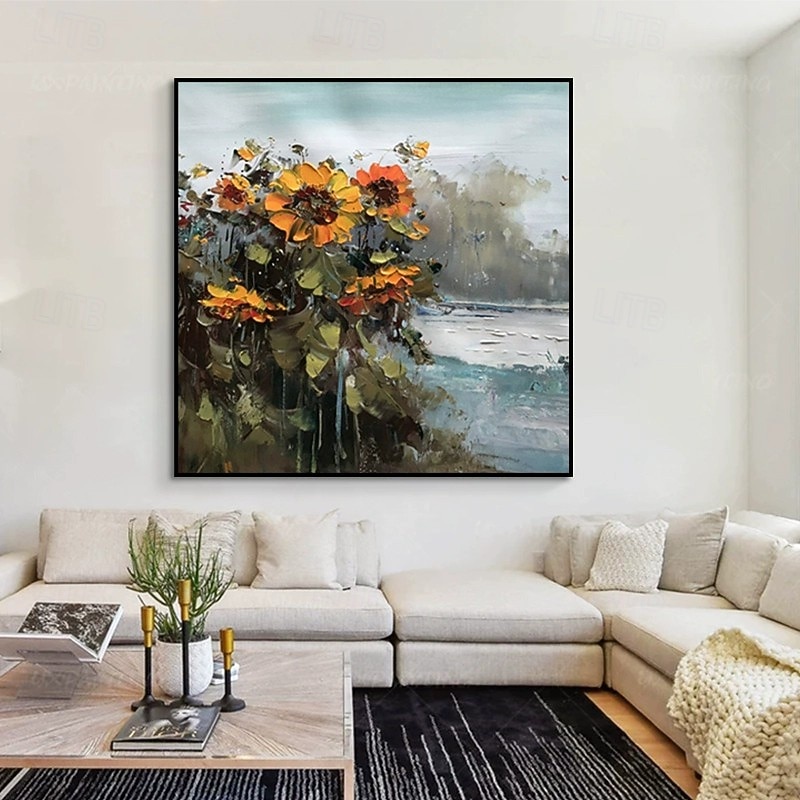 Handmade Oil Painting Canvas Wall Art Decoration Modern Abstract Flowers Sunflower for Home Decor Stretched Frame Hanging Painting/Rolled Canvas (No Frame)4