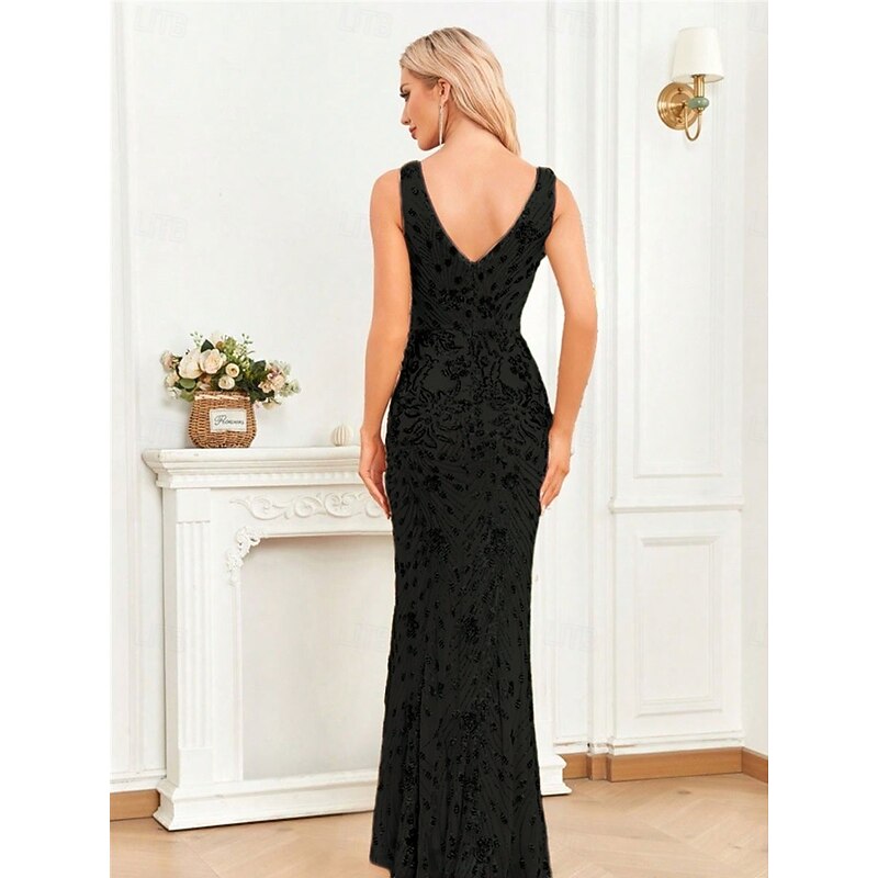 Mermaid / Trumpet Quinceanera Dresses Elegant Dress Formal Wedding Floor Length Sleeveless V Neck Sequined V Back with Sequin Slit2