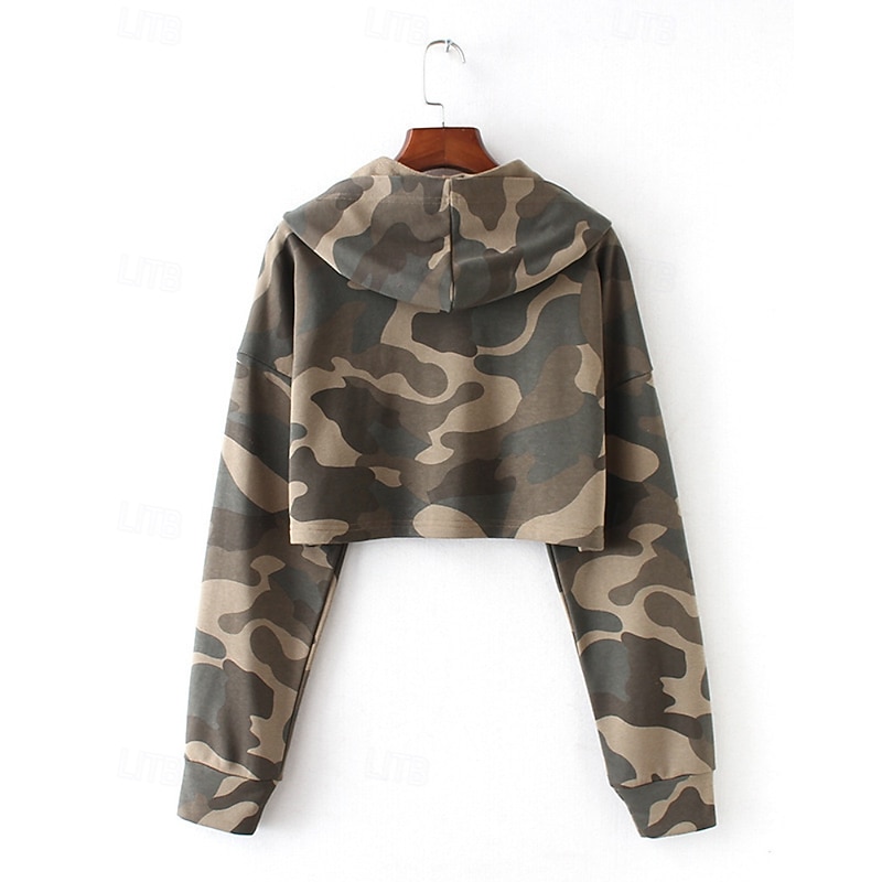 Women's Pullover Hoodie Sweatshirt Camouflage Streetwear Casual Long Sleeve Hooded Regular Tops Street Holiday Print Green Fall Winter3