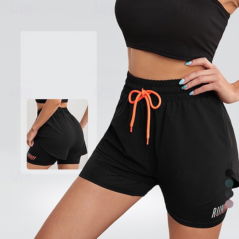 Women's Workout Shorts 2 in 1 with Pockets High Waist Dance Pilates Running Bottoms Solid Color Black White Yellow Sports Activewear Tight Fit