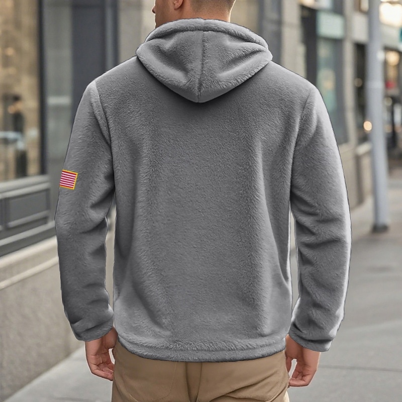 Men's Hoodie Full Zip Hoodie Polar Fleece Fleece Jacket Fleece Hoodie Black Navy Blue Khaki Gray Hooded National Flag Pocket Sports & Outdoor Daily Holiday Polyester Streetwear Basic Casual Fall4