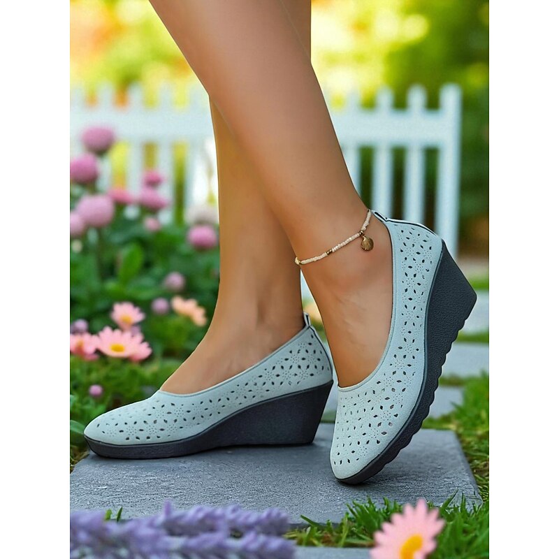 Women's Yellow Wedge Slip-On Shoes with Hollow Design – Comfortable Daily Flats for Summer Walks, Outdoor Picnics and Garden Parties4