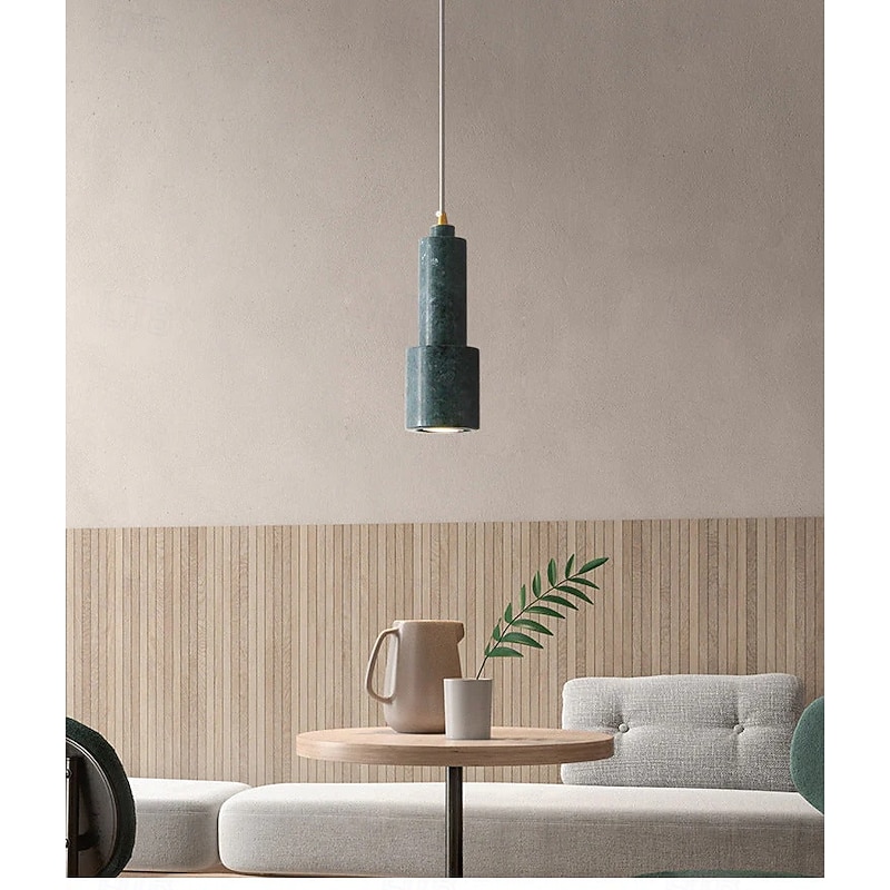 Natural Stone Cylinder Pendant Light,, 26cm Height, Warm White/White Light, GU10, Kitchen Island Sink Black Green White Dimmable, for Dining Room Bedroom Bar Cafe Restaurant3