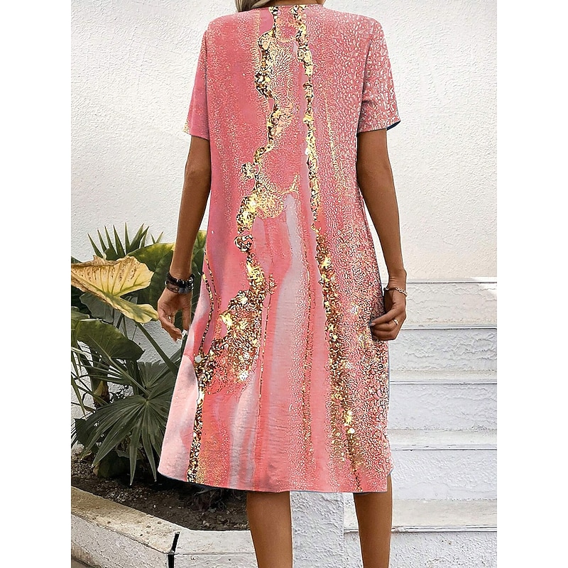 Women's Midi Dress Shift Dress A Line Dress Summer Dress Elegant Vacation Casual Regular Fit Graphic Marble Short Sleeve Crew Neck Pink Blue Green Summer Spring2