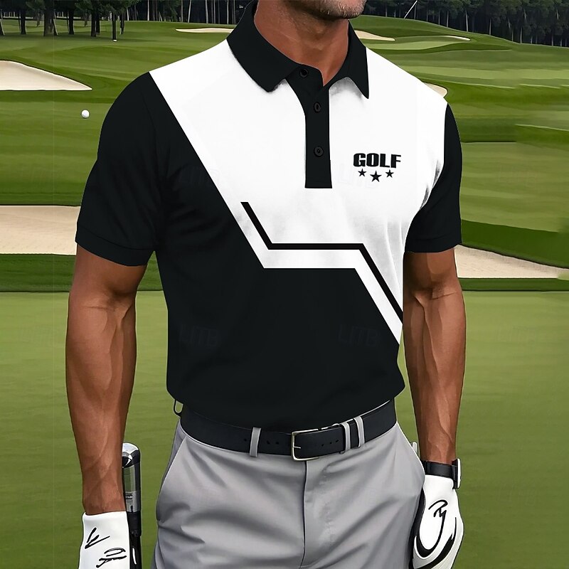 Men's Golf Line Polo Sports Polo Shirts Short Sleeve Polo Shirts Collared Shirts Sportswear Athleisure Sports Buttons Summer Black Red Blue4