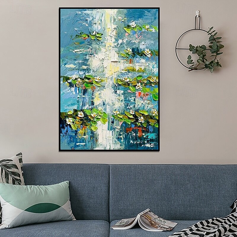 Handmade Oil Painting Canvas Wall Art Decoration Modern   Abstract Water Lily Flowers for Home Decor Rolled Frameless Unstretched Painting2
