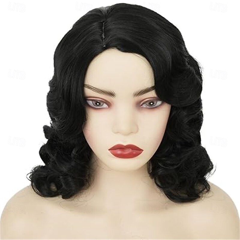 Black Curly Finger Wave Wigs for Women Long 1920s Wig Vintage Wigs Lady Synthetic Cosplay Costume Wig3