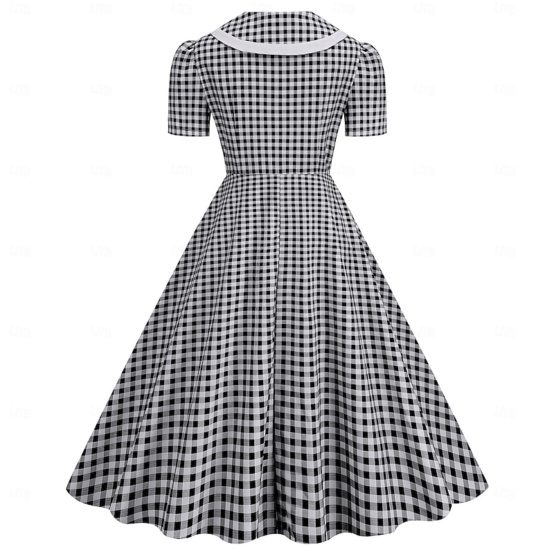 Retro Vintage 1950s Rockabilly Swing Dress Flare Dress Fit and Flare Plaid Polka Dot V Neck Fancy Dress Women's Halloween Carnival Vacation Casual Daily Retro Theme Party Adults Dress Spring & Summer3