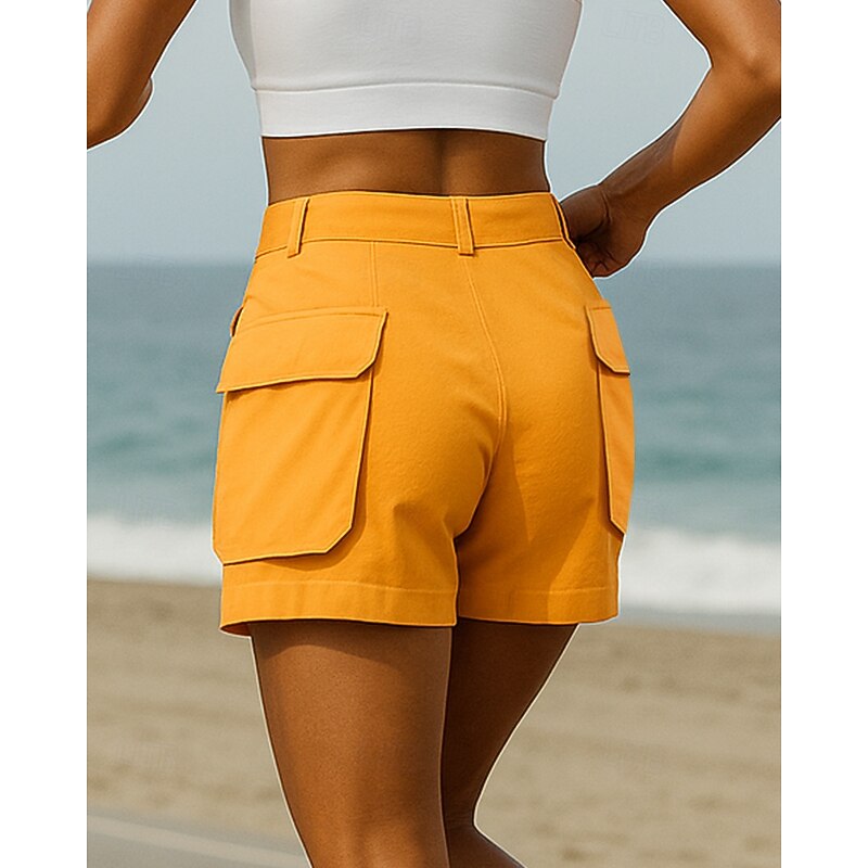 Women's Running Shorts Cargo Shorts Pockets High Waist Bottoms Athleisure Gym Workout Softness Elastic Athletic Pilates Yoga Regular Fit Sportswear Activewear Solid Colored Dark Yellow Yellow Coffee2