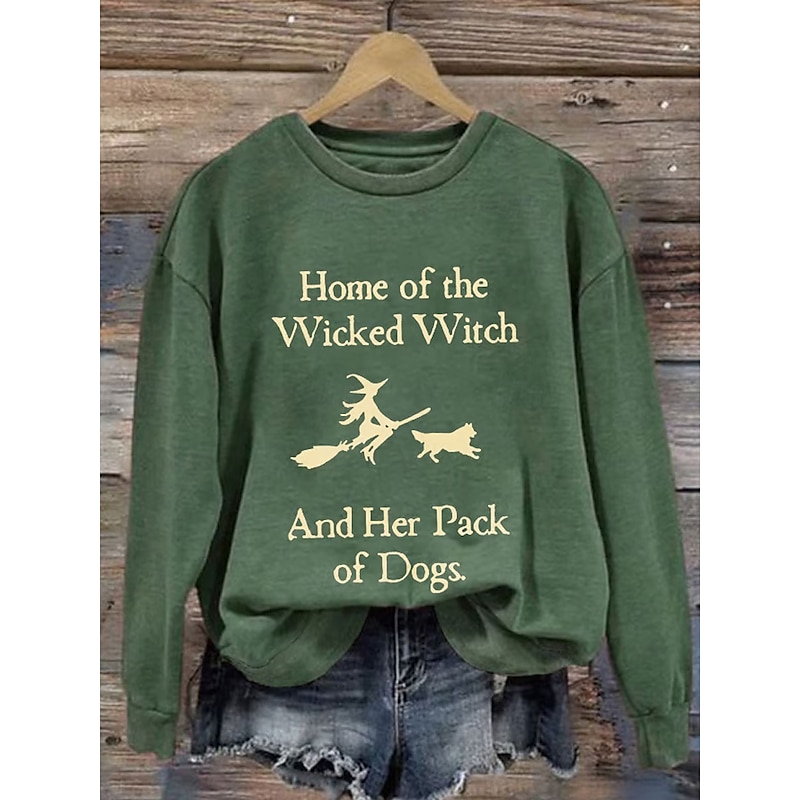 Halloween Women's Sweatshirts Witch Graphic Letter Casual Long Sleeve Crew Neck Regular Tops Street Dailywear Casual Print Black White Orange Green Fall Winter3