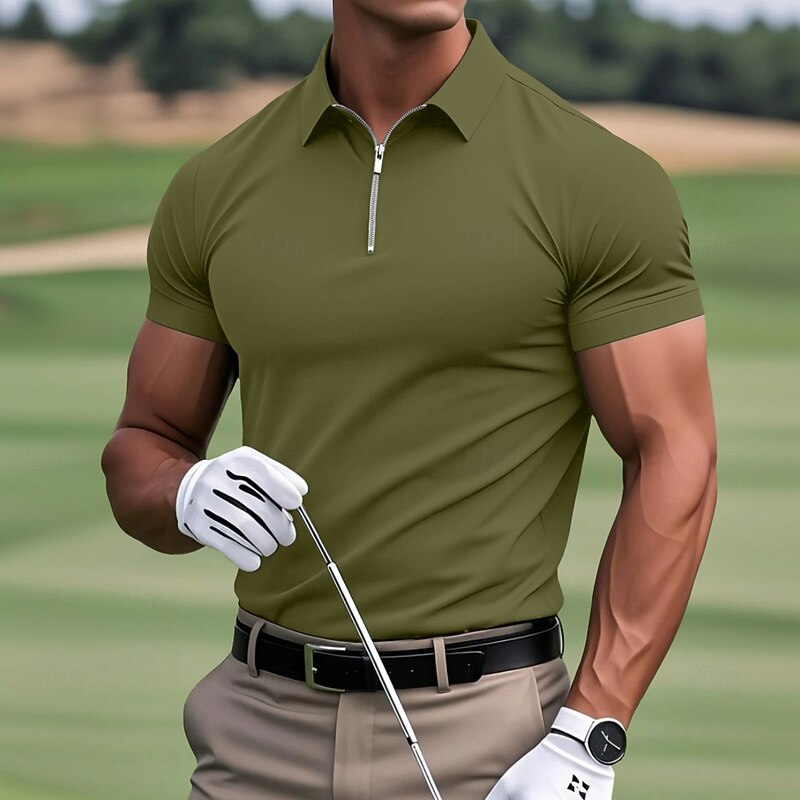 Men's Polo Shirts Quarter Zip Polo Casual Sports Lapel Quarter Zip Short Sleeve Fashion Basic Plain Quarter Zip Summer Spring Standard Fit Army Green Wine Black White Navy Blue Royal Blue Polo Shirts2