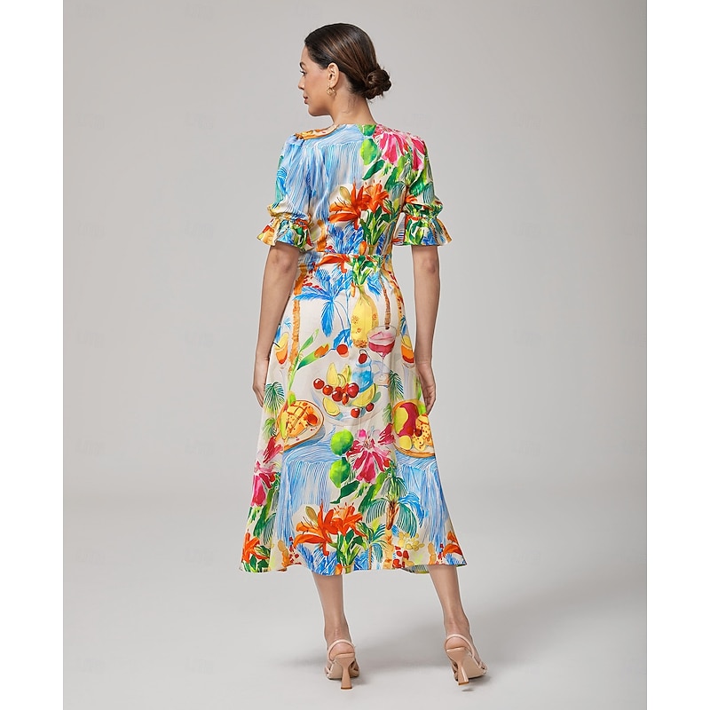 Fruit Floral Cinched Waist Dress4