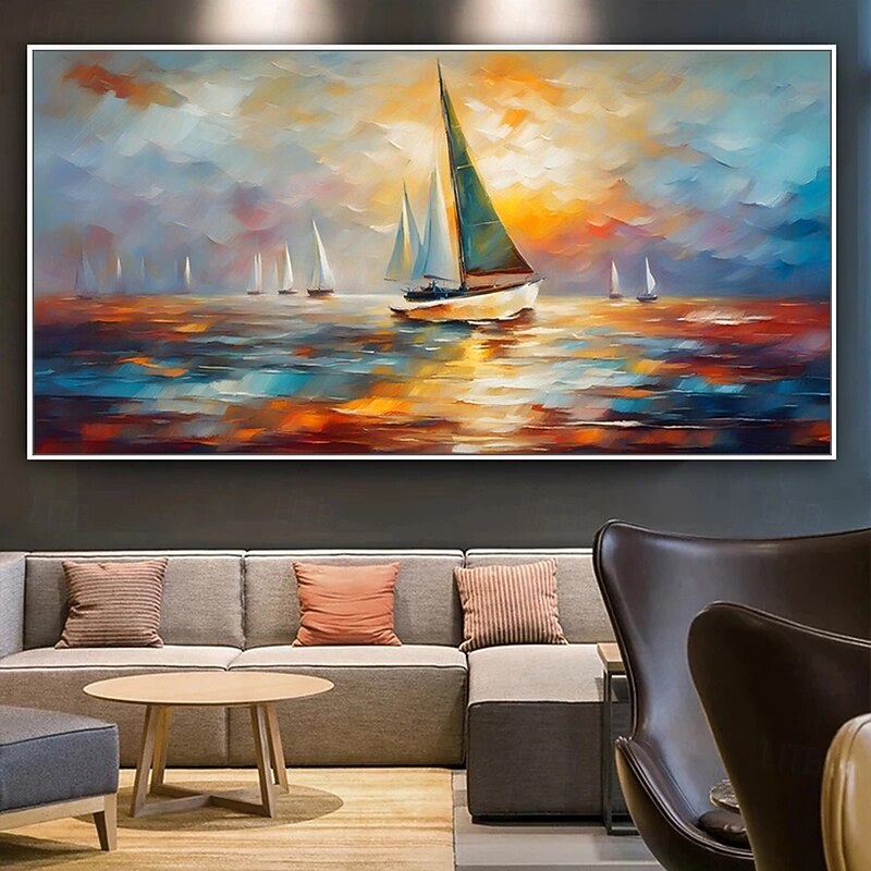 Mintura Handmade Abstract Bost Oil Paintings On Canvas Wall Art Decoration Modern Ship Landscape Picture For Home Decor Rolled Frameless Unstretched Painting4