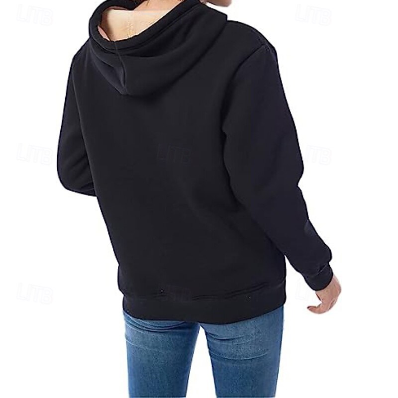 Women's Fleece Lined Pullover Sweatshirt Pajamas Pullover Hoodie Sweatshirt Plain Casual Long Sleeve Hooded Regular Tops Street Holiday Going out Patchwork Black Wine Light Grey Dark Gray Fall Winter4