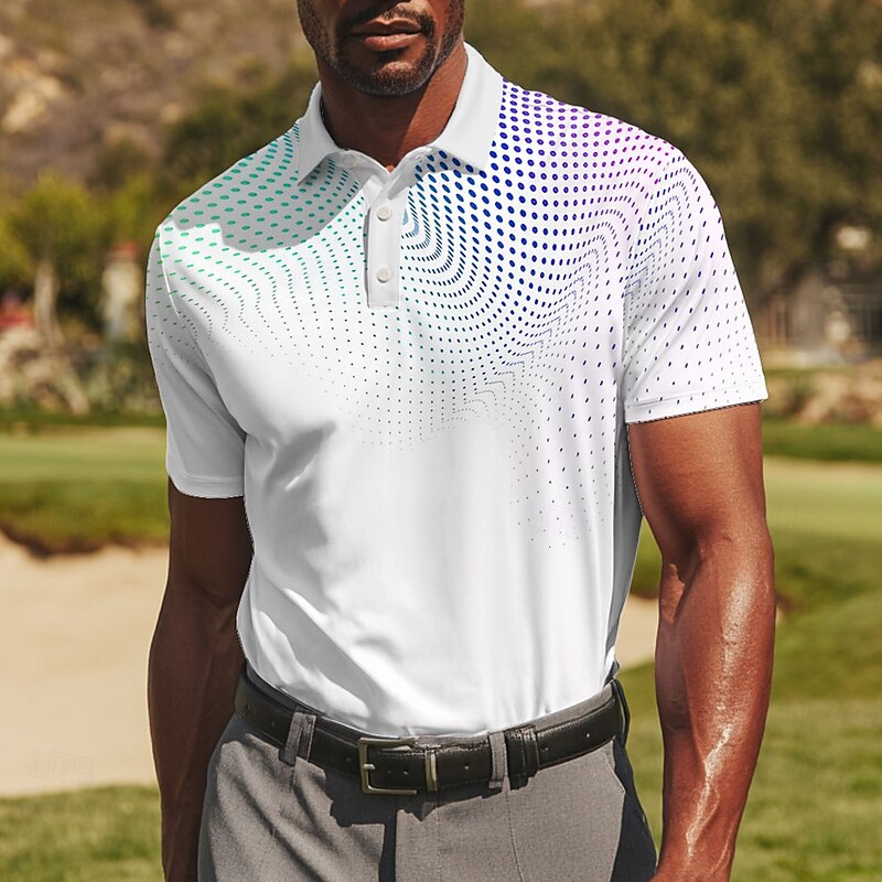 Men's Geometic Golf Polo Sports Polo Shirts Short Sleeve Polo Shirts Collared Shirts Sportswear Casual Athleisure Daily Wear Buttons Summer Light Green Red Blue
