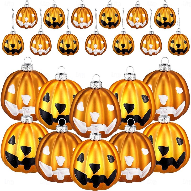 12 pcs Halloween Hanging Pumpkin Ornaments Fall Mini Ball Ornaments, 6cm Dual-Color Matte Painted Pumpkin Baubles with Happy Face for Christmas Tree, Halloween Party or Autumn Home Decor4