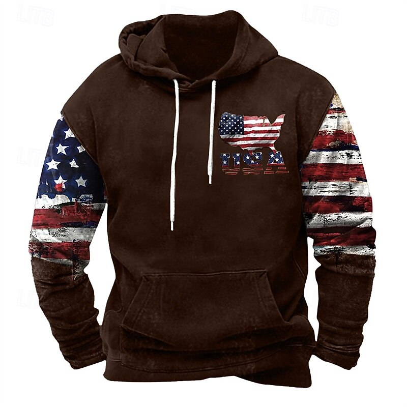 Men's Hoodie Black Army Green Navy Blue Blue Brown Hooded National Flag Pocket Sports & Outdoor Daily Holiday Polyester Streetwear Basic Casual Spring Autumn / Fall Clothing Apparel Hoodies3
