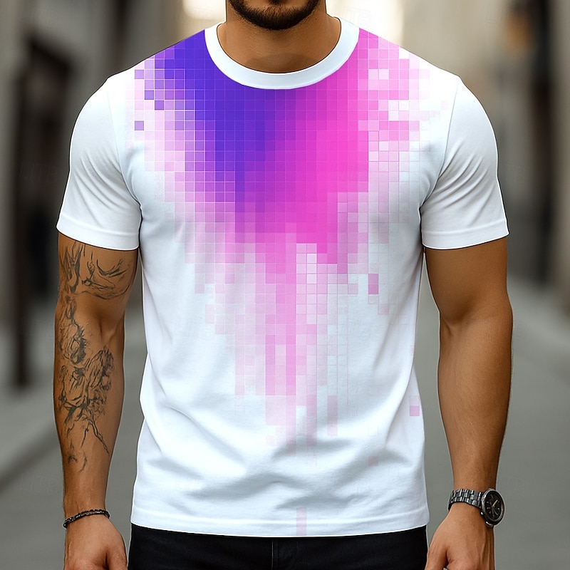 Men's Optical Illusion Abstract 3D T Shirt Short Sleeve T shirt 3D Print Crew Neck Round Neck Shirt Exaggerated Designer Party Street Casual Yellow Blue Purple Summer Spring All Seasons Clothing