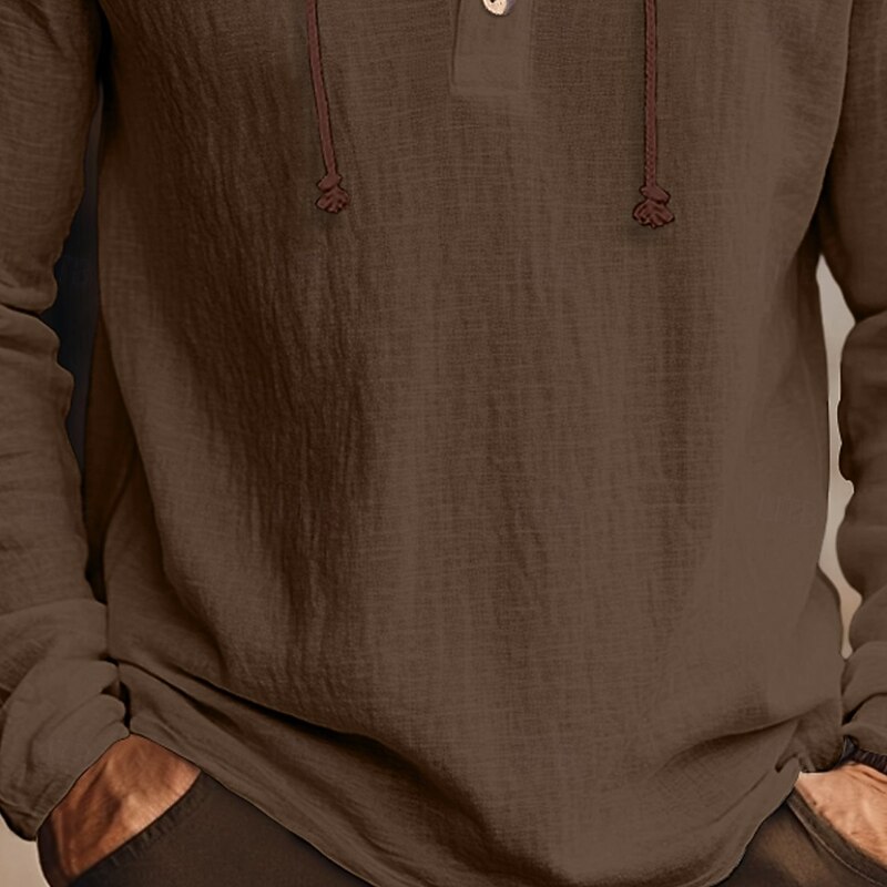 Men's Shirt Linen Shirt Hooded Shirt Plain Vacation Casual White Blue Green Coffee Long Sleeve Hooded Fall Spring & Summer Clothing Apparel3