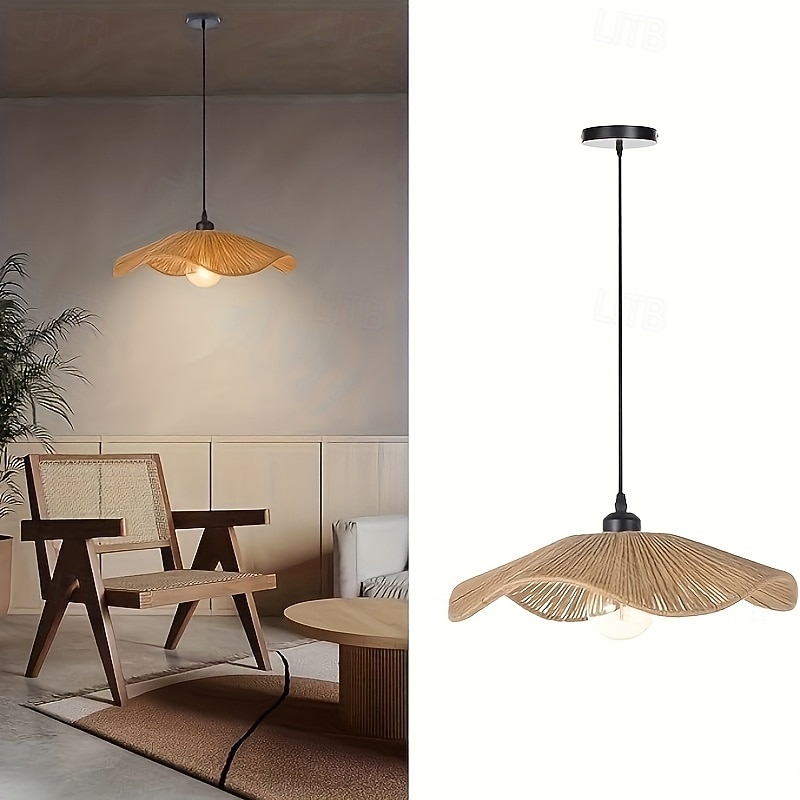 Scandinavia Rattan Pendant Light, Boho Vintage Braided Rope Design, 9cm Height, Warm White/White Light, E26/E27, Adjustable Chain4