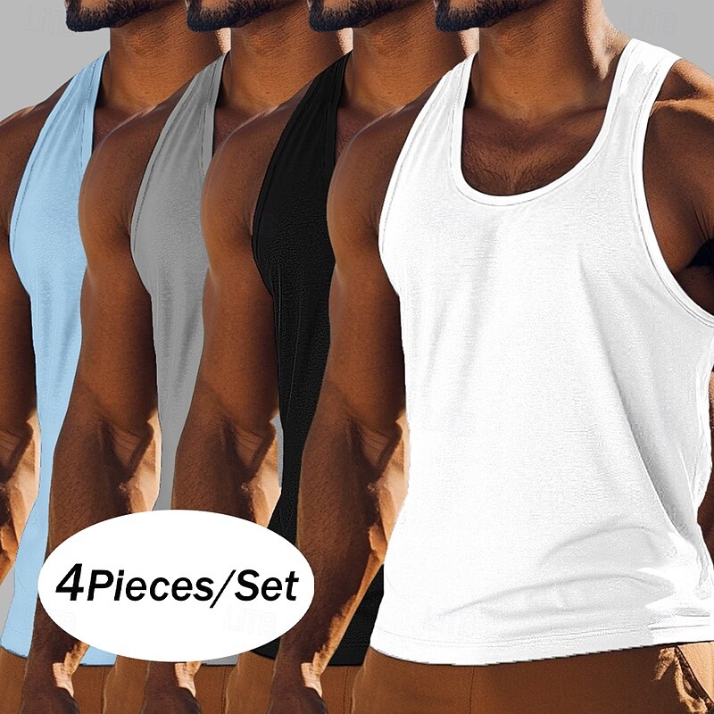 Men's Tank Top Vest Undershirt Sleeveless Shirt Sleeveless Crewneck Scoop Neck Summer Solid Color Plain Fashion Basic Classic 4-Piece Street Casual Sports A B C Top Tee for Men