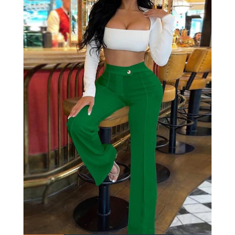 Women's Wide Leg Slacks Streetwear Casual Full Length Natural Plain Elastic Waist Comfortable Street Holiday Daily Wear Black Pink Brown Green Fall Regular Fit3