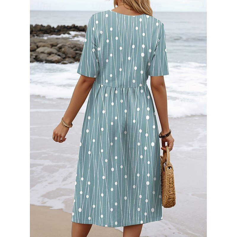 Women's Midi Dress Knit Dress Casual Dress A Line Dress Summer Dress Vacation Casual Holiday Regular Fit Graphic Geometric Polka Dot Short Sleeve Crew Neck Blue Purple Green Beige Summer Spring2