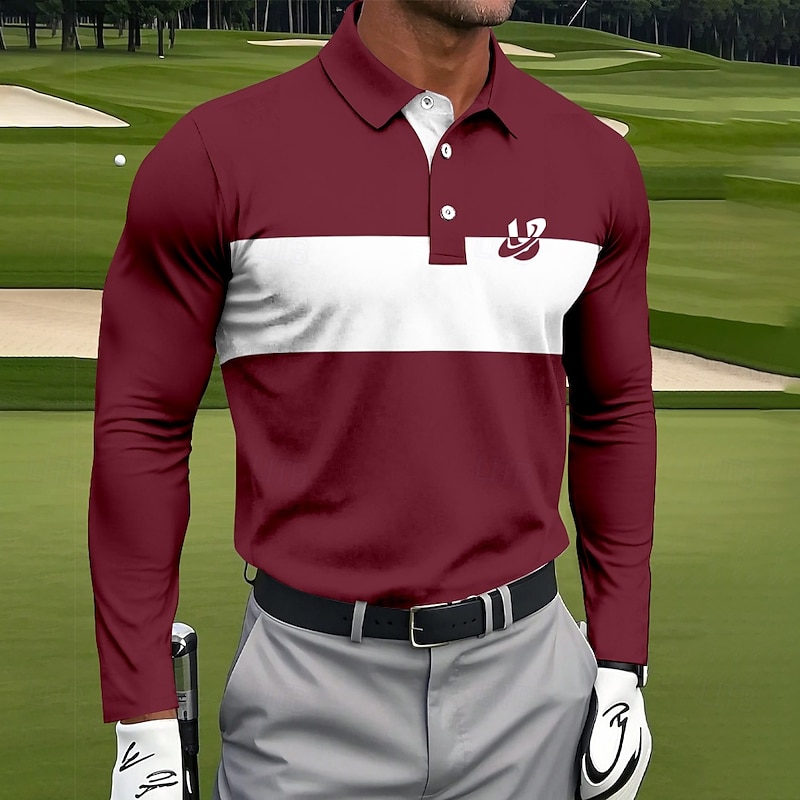 Men's Striped Polo Sports Polo Shirts Long Sleeve Polo Shirts Collared Shirts Sportswear Casual Outdoor Daily Wear 3D Print Spring Fall Winter White Red Navy Blue3