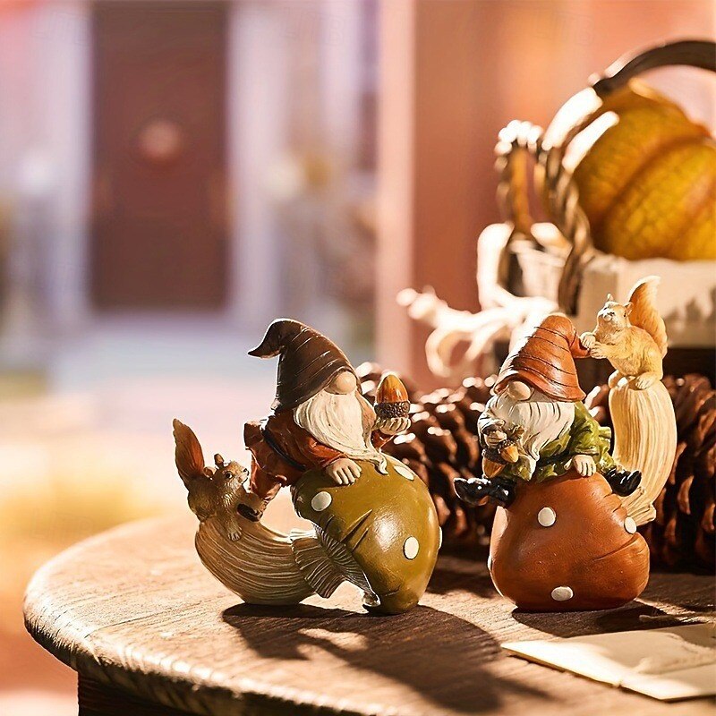 Gnome Resin Figurine with Mushroom and Squirrel, Garden Gnome Outdoor Decor, Cute Statue for Home, Yard, Lawn, Party Gift2